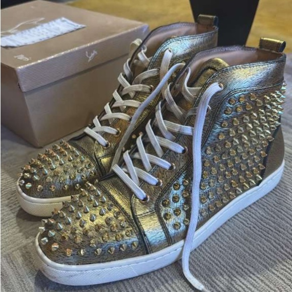 Christian Louboutin Gold Spiked High-Top Sneakers